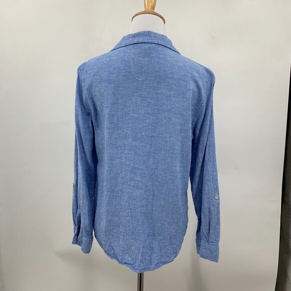 Orvis Button Shirt Womens Small Copen Blue Linen Blend Long Sleeve Spread Collar - Picture 6 of 14
